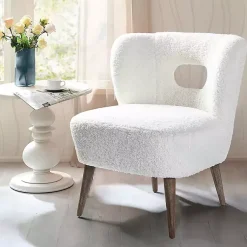 Kirklands Home Accent Chairs|Cream Fluffy Wingback Accent Chair White