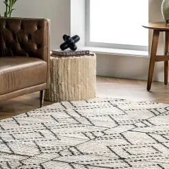 Kirklands Home Area Rugs|Cream Geometric Diamonds Fringed Area Rug, 7x10