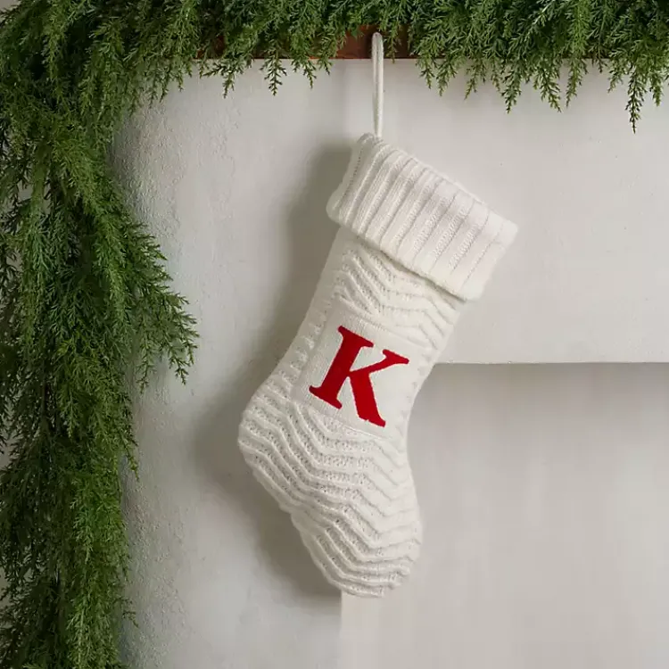 Sale Cream Knit Monogram K Christmas Stocking Monogram Seasonal Decor