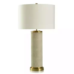 Kirklands Home Table Lamps|Cream Leather and Gold Table Lamp Ivory
