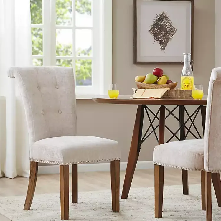 Kirklands Home Dining Chairs|Cream Linen Rolled Back Dining Chairs, Set of 2 Ivory