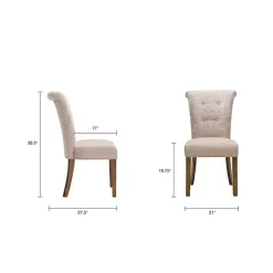Kirklands Home Dining Chairs|Cream Linen Rolled Back Dining Chairs, Set of 2 Ivory