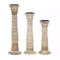 Clearance Cream Mango Wood Candle Holders, Set of 3 Candle Holders