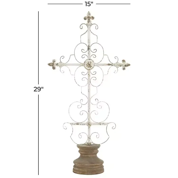 Sale Cream Metal Ornate Cross Tabletop Sculpture Statues & Figurines