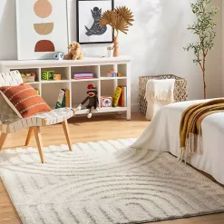 Kirklands Home Area Rugs|Cream Modern Curve Area Rug, 6x9 Ivory
