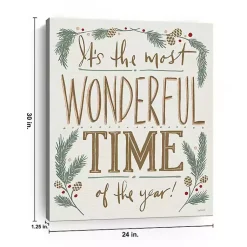Discount Cream Most Wonderful Time Greenery Canvas Print Christmas Art & Wall Decor