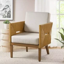 Kirklands Home Accent Chairs|Cream Natural Rattan Accent Chair White