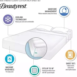 Kirklands Home Bed Sheets|Cream Rich Cooling Cotton Queen Sheet Set Ivory