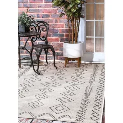 Kirklands Home Outdoor Rugs|Cream Serna Tribal Outdoor Area Rug, 5x7