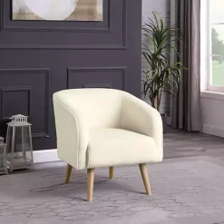 Kirklands Home Accent Chairs|Cream Sherpa Upholstered Barrel Accent Chair Ivory