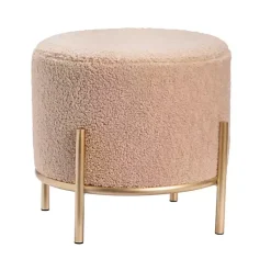 Kirklands Home Benches & Ottomans|Cream Sherpa Upholstered Round Ottoman Ivory