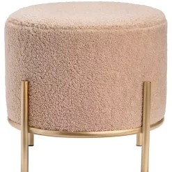 Kirklands Home Benches & Ottomans|Cream Sherpa Upholstered Round Ottoman Ivory