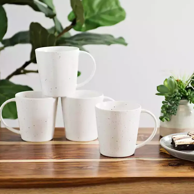 Kirklands Home Glassware & Drinkware|Cream Simple Things Mugs, Set of 4 Ivory