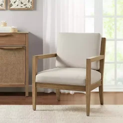 Kirklands Home Accent Chairs|Cream Slatted Wood Accent Chair White