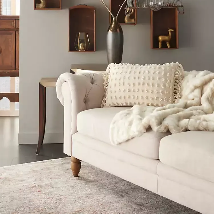 Clearance Cream Textured Poms Lumbar Pillow Pillows