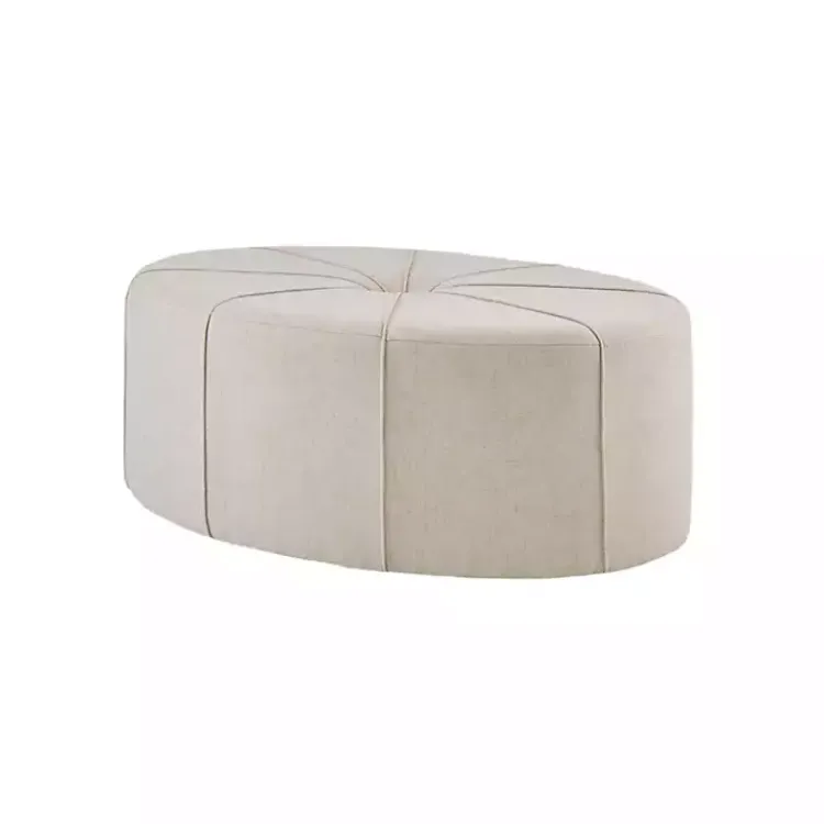 Kirklands Home Benches & Ottomans|Cream Thick Welting Center Button Oval Ottoman Ivory