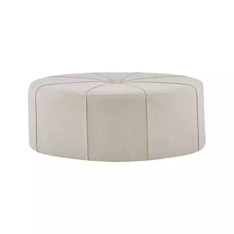 Kirklands Home Benches & Ottomans|Cream Thick Welting Center Button Oval Ottoman Ivory