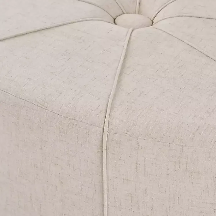 Kirklands Home Benches & Ottomans|Cream Thick Welting Center Button Oval Ottoman Ivory