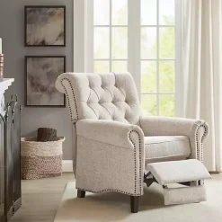 Kirklands Home Accent Chairs|Cream Tufted Back Nailhead Trim Recliner Armchair Ivory