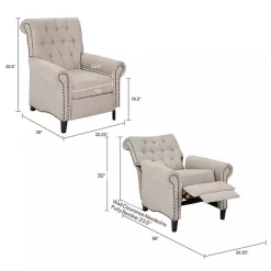 Kirklands Home Accent Chairs|Cream Tufted Back Nailhead Trim Recliner Armchair Ivory