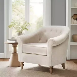 Kirklands Home Accent Chairs|Cream Tufted Farmhouse Accent Chair White