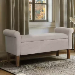 Kirklands Home Benches & Ottomans|Cream Upholstered Aubrey Storage Bench Tan