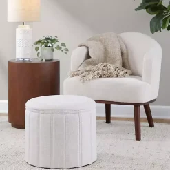 Kirklands Home Accent Chairs|Cream Upholstered Midcentury Modern Accent Chair Ivory