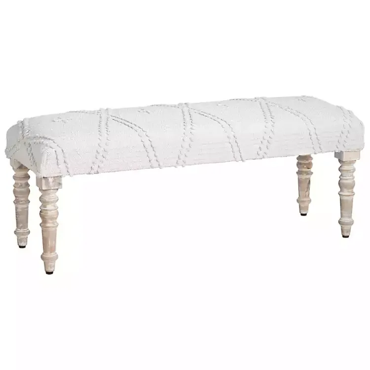 Kirklands Home Benches & Ottomans|Cream Upholstered Spindle Leg Bench Ivory