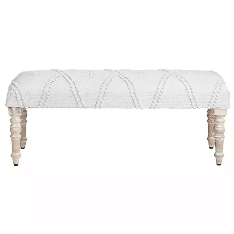 Kirklands Home Benches & Ottomans|Cream Upholstered Spindle Leg Bench Ivory
