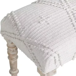 Kirklands Home Benches & Ottomans|Cream Upholstered Spindle Leg Bench Ivory