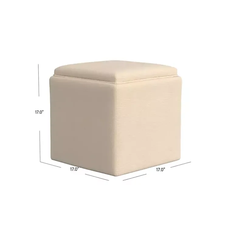 Kirklands Home Benches & Ottomans|Cream Upholstered Storage Ottoman with Tray Top White