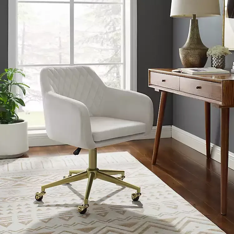 Kirklands Home Office Furniture|Cream Upholstered Tufted Swivel Office Chair Ivory