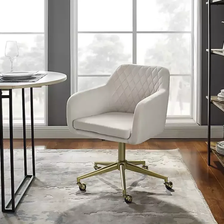 Kirklands Home Office Furniture|Cream Upholstered Tufted Swivel Office Chair Ivory