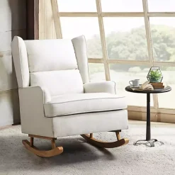 Kirklands Home Accent Chairs|Cream Upholstered Wingback Rocking Chair Ivory