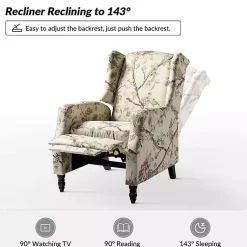 Kirklands Home Accent Chairs|Cream Vintage Floral Reclining Armchair