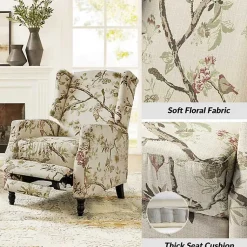 Kirklands Home Accent Chairs|Cream Vintage Floral Reclining Armchair