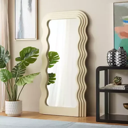 Kirklands Home Full Length & Floor Mirrors|Cream Wavy Mayha Leaner Mirror White