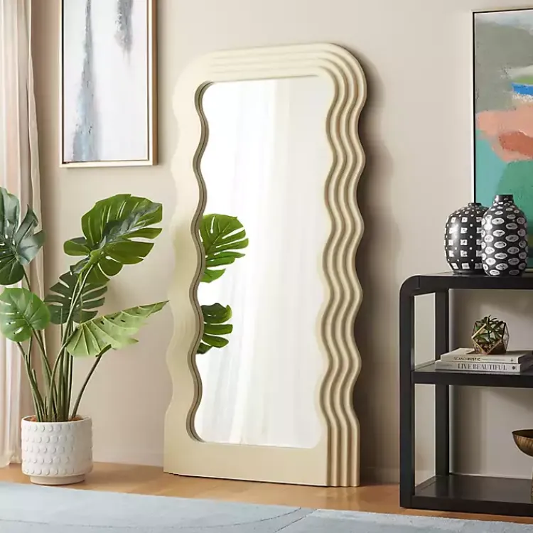 Kirklands Home Full Length & Floor Mirrors|Cream Wavy Mayha Leaner Mirror White