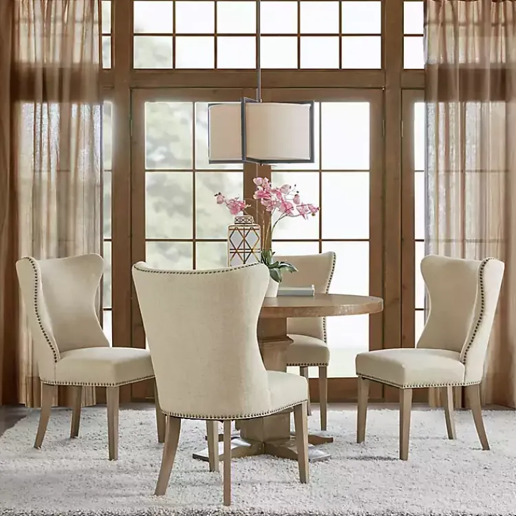 Kirklands Home Dining Chairs|Cream Wing Back Nailhead Dining Chairs, Set of 2 Ivory