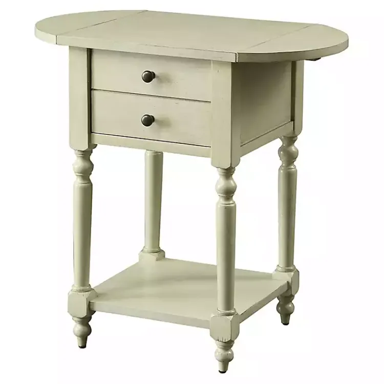 Kirklands Home Accent & End Tables|Cream Wood 2-Drawer Drop Leaf Side Table Ivory