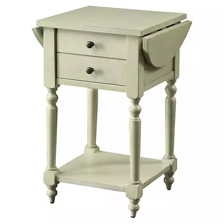Kirklands Home Accent & End Tables|Cream Wood 2-Drawer Drop Leaf Side Table Ivory