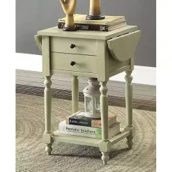 Kirklands Home Accent & End Tables|Cream Wood 2-Drawer Drop Leaf Side Table Ivory