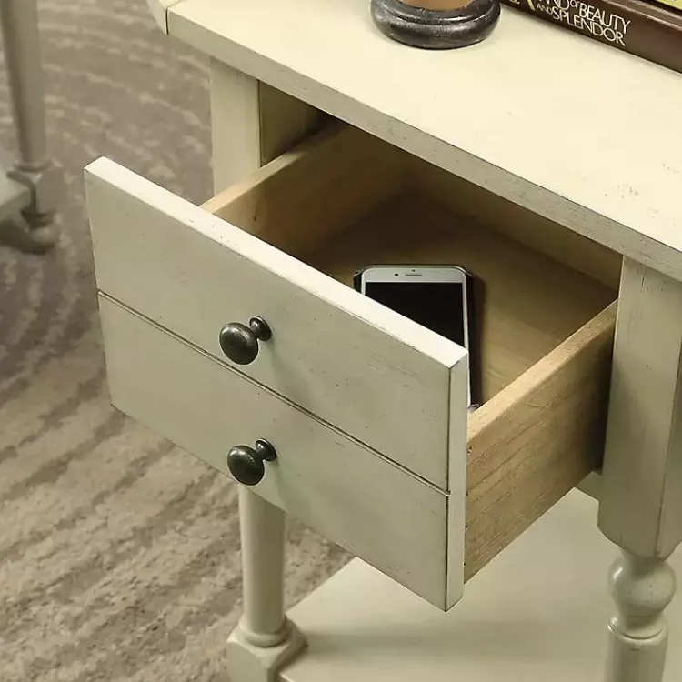 Kirklands Home Accent & End Tables|Cream Wood 2-Drawer Drop Leaf Side Table Ivory