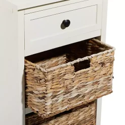 Kirklands Home Accent & End Tables|Cream Wood Side Table with Woven Baskets Ivory