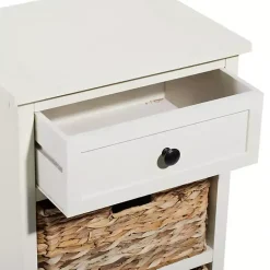 Kirklands Home Accent & End Tables|Cream Wood Side Table with Woven Baskets Ivory