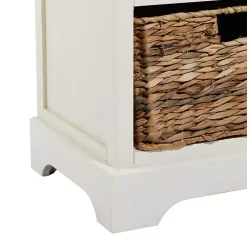Kirklands Home Accent & End Tables|Cream Wood Side Table with Woven Baskets Ivory