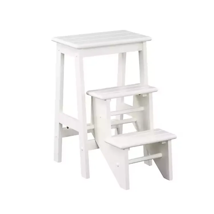 Kirklands Home Bar Stools & Counter Height Stools|Cream Wooden 3-Level Step Stool Ivory