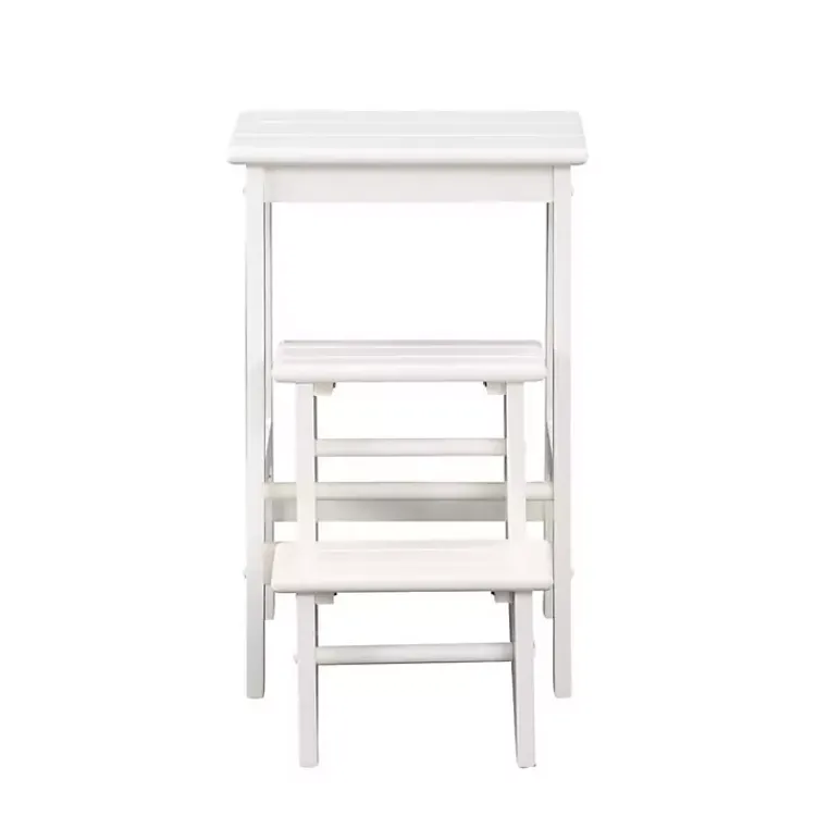 Kirklands Home Bar Stools & Counter Height Stools|Cream Wooden 3-Level Step Stool Ivory