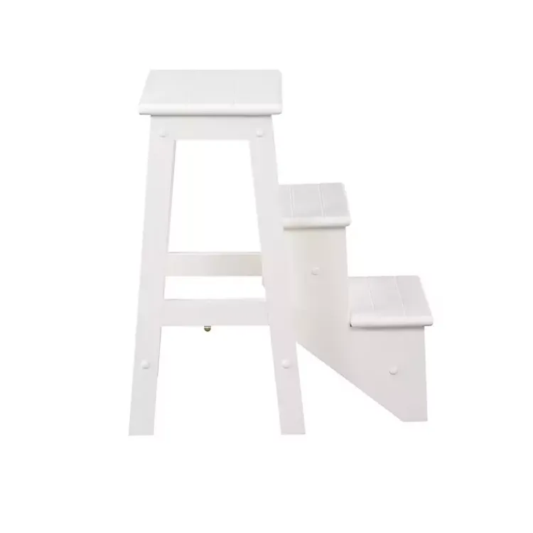 Kirklands Home Bar Stools & Counter Height Stools|Cream Wooden 3-Level Step Stool Ivory