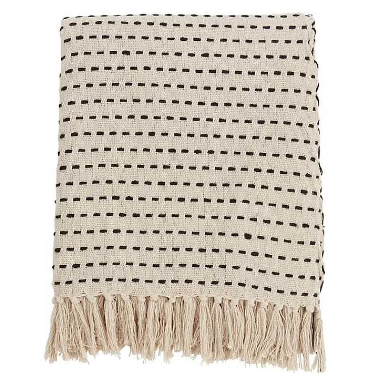Discount Cream Woven Dashed Cotton Throw Blankets & Throws